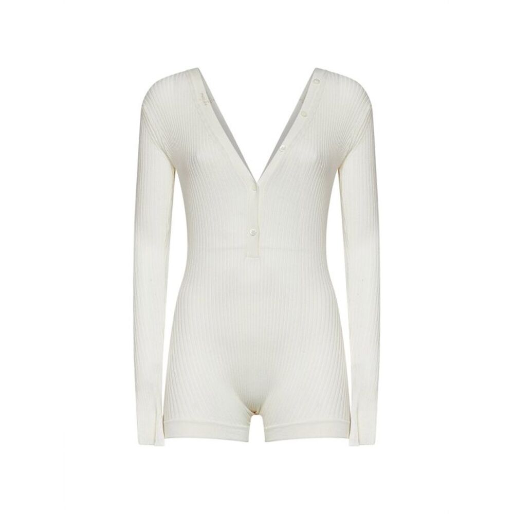 Mugler Women Off-White Ribbed Cotton Bodyshort